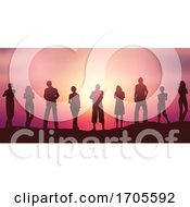 Poster, Art Print Of People Silhouettes Social Distancing Against A Sunset Sky