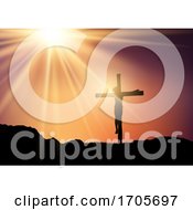 Poster, Art Print Of Silhouette Of Jesus On The Cross Against A Sunset Sky