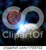 Poster, Art Print Of 3d Fictional Space Background With The Earth And Coronal Virus Cell