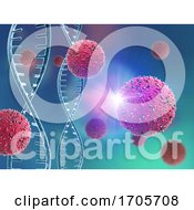 3D Medical Background With Abstract Virus Cells And DNA Strands