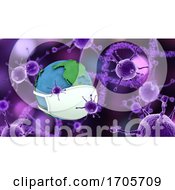 Poster, Art Print Of 3d Medical Background With Virus Cells And Globe With Face Mask Depicting Global Pandemic