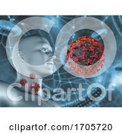 3D Medical Background With Male Figure And Detailed Corona Virus Cells