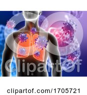 Poster, Art Print Of 3d Medical Background With Male Figure With Lungs Highlighted And Virus Cells