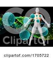 3D Medical Background With Male Figure With Virus Cells