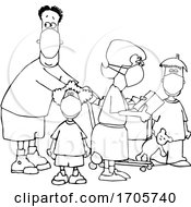 Poster, Art Print Of Cartoon Black And White Family Wearing Masks And Shopping During The Covid19 Pandemic