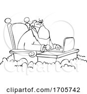 Cartoon Black And White St Peter Wearing A Mask And Working On A Laptop by djart