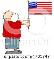 Cartoon Man Wearing A Face Mask And Holding An American Flag