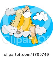 Cartoon Male Angel Sitting On A Cloud And Wearing A Mask
