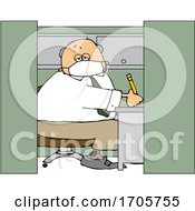 Poster, Art Print Of Cartoon Businessman Wearing A Covid19 Mask And Working In A Cubicle