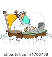 Poster, Art Print Of Cartoon St Peter Wearing A Mask And Working On A Laptop