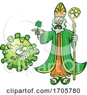 Poster, Art Print Of Cartoon Saint Patrick Chasing A Coronavirus
