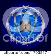 Poster, Art Print Of Cyber Security Blue Background With Shield And Padlock
