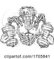 Poster, Art Print Of Buffed Athlete Dumbbell Chains Clr Dwg