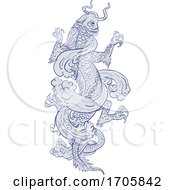 Poster, Art Print Of Koi Carp Transforming Into Dragon Tattoo Drawing