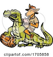 Poster, Art Print Of Kangaroo Pig Riding Crocodile Iso Mascot