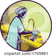 Poster, Art Print Of Nurse Spraying Disinfectant Retro