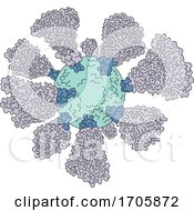 Coronavirus Cell Miscroscopic Line Drawing