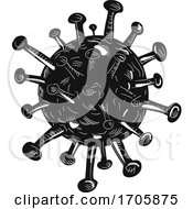 Poster, Art Print Of Coronavirus Cell Woodcut Style