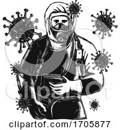 Poster, Art Print Of Coronavirus Hazmat Suit Worker Frnt Wc