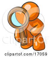 Orange Man Kneeling On One Knee To Look Closer At Something While Inspecting Or Investigating Clipart Illustration