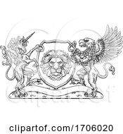 Poster, Art Print Of Coat Of Arms Crest Griffin Unicorn Lion Shield