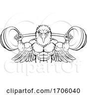 Poster, Art Print Of Eagle Mascot Weight Lifting Barbell Body Builder