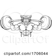 Tiger Mascot Weight Lifting Barbell Body Builder