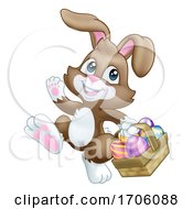 Easter Bunny Rabbit Eggs Basket Cartoon by AtStockIllustration