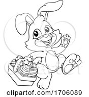 Poster, Art Print Of Easter Bunny Rabbit Eggs Basket Cartoon