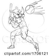 Rhino Baseball Player Mascot Swinging Bat At Ball by AtStockIllustration