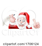 Poster, Art Print Of Santa Claus Peeking Quill Pen Scroll Cartoon