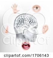 Poster, Art Print Of Five Senses Human Brain Head Face Ai Concept