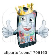 Mobile Phone King Crown Thumbs Up Cartoon Mascot
