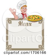 Poster, Art Print Of Pizza Chef Cook Cartoon Man Menu Sign Background