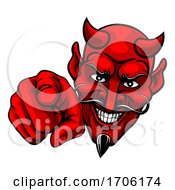 Poster, Art Print Of Devil Satan Pointing Finger At You Mascot Cartoon