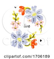 Poster, Art Print Of Vector Illustration In Simple Naive Style Of Abstract Floral Design With Cute Flowers