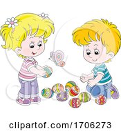 Poster, Art Print Of Children With Easter Eggs