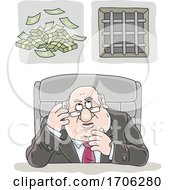 Cartoon Fat Politician Greedily Thinking Of Money