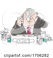 Poster, Art Print Of Cartoon Fat Politician With Flu Medication
