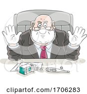 Cartoon Fat Politician Wearing Gloves And A Mask