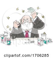 Cartoon Fat Politician With Germs Or Viruses