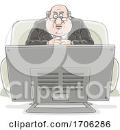 Poster, Art Print Of Cartoon Fat Politician Watching Tv