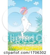 Poster, Art Print Of Beluga Whale With A Beach Ball