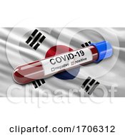 Flag Of South Korea Waving In The Wind With A Positive Covid 19 Blood Test Tube by stockillustrations