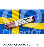 Flag Of Sweden Waving In The Wind With A Positive Covid 19 Blood Test Tube by stockillustrations