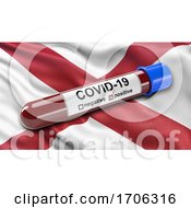 Poster, Art Print Of Us State Flag Of Alabama Waving In The Wind With A Positive Covid 19 Blood Test Tube