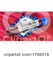Us State Flag Of Arkansas Waving In The Wind With A Positive Covid 19 Blood Test Tube