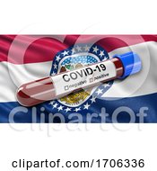Poster, Art Print Of Us State Flag Of Missouri Waving In The Wind With A Positive Covid 19 Blood Test Tube