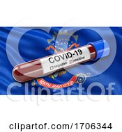 US State Flag Of North Dakota Waving In The Wind With A Positive Covid 19 Blood Test Tube by stockillustrations