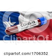 Poster, Art Print Of Us State Flag Of Texas Waving In The Wind With A Positive Covid 19 Blood Test Tube